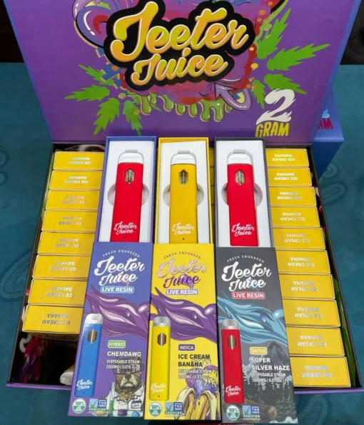 Jeeter Juice Disposable 2 gram vape pen with assorted flavors and live resin oil