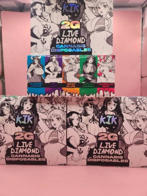 Kik Disposable vape pen with a variety of Kik vape flavors display