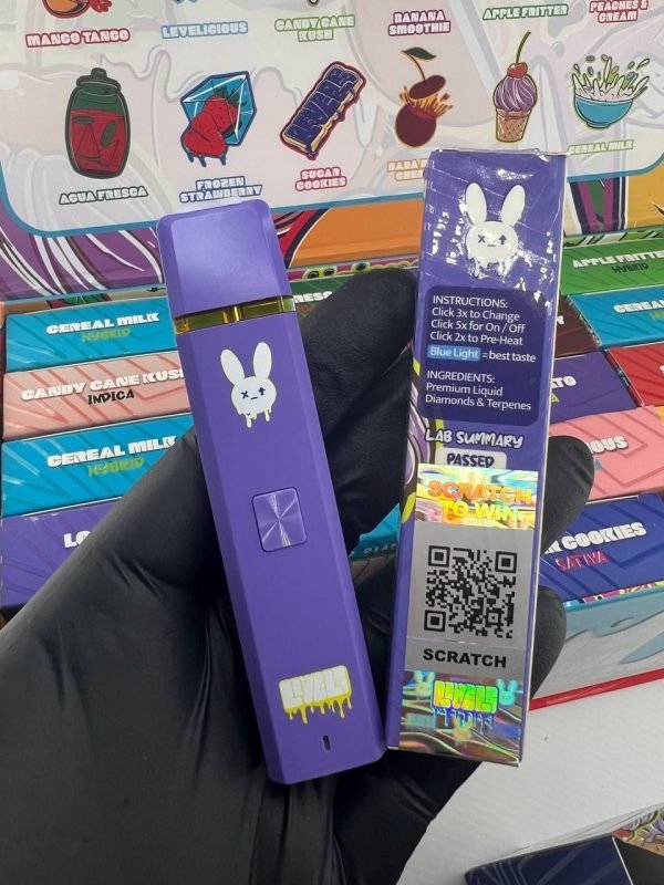 Levels disposable vape device with flavor variants and nicotine levels display